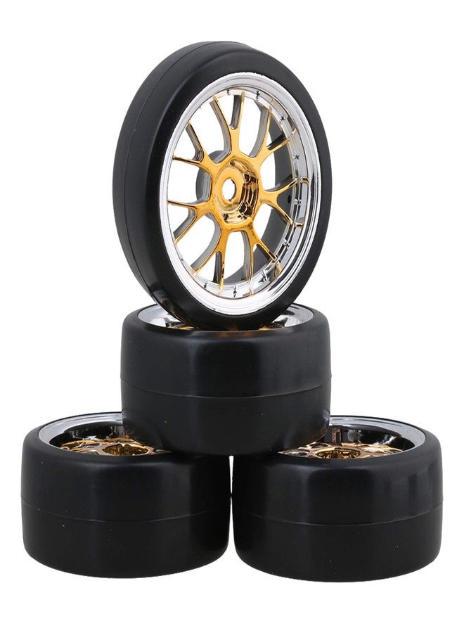 logyues 4PCS Plastic RC1:10 On-Road Racing Car Drift Smooth Tire & Y-Shaped Plated Yellow Wheels - Image 1